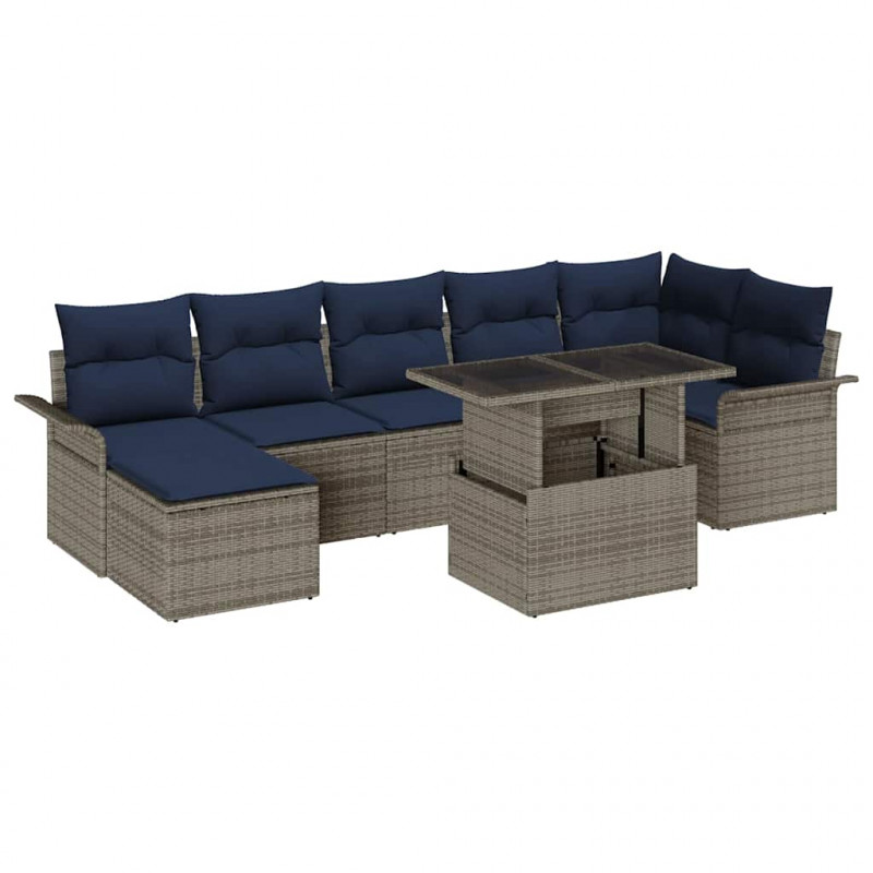 Zestaw Sof na Ogród z poduszką 8 pcs Szary Rattan poli