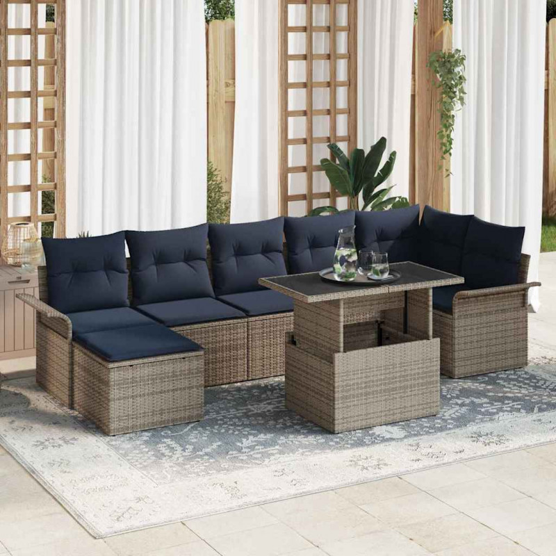 Zestaw Sof na Ogród z poduszką 8 pcs Szary Rattan poli
