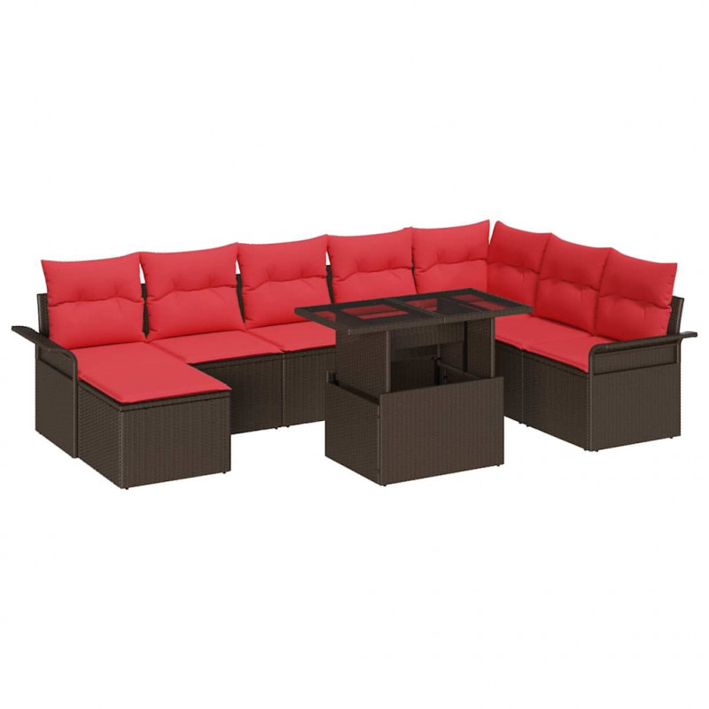 Zestaw Sof na Ogród z poduszką 9 pcs Brązowy Rattan poli