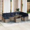 Zestaw Sof na Ogród z poduszką 9 pcs Szary Rattan poli