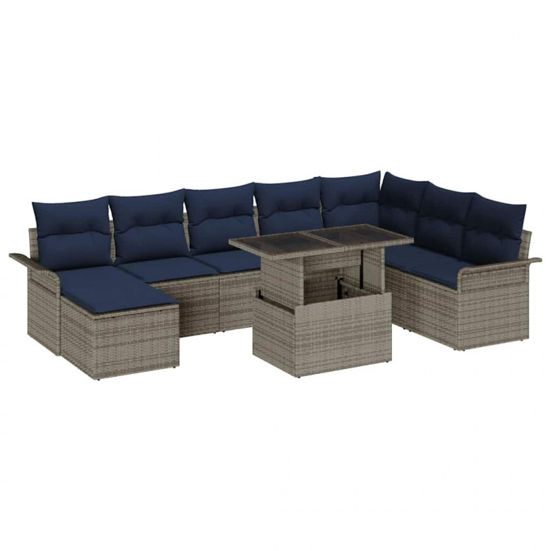 Zestaw Sof na Ogród z poduszką 9 pcs Szary Rattan poli