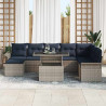 Zestaw Sof na Ogród z poduszką 9 pcs Szary Rattan poli