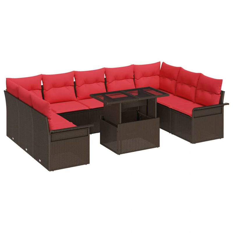 Zestaw Sof na Ogród z poduszką 10 pcs Brązowy Rattan poli