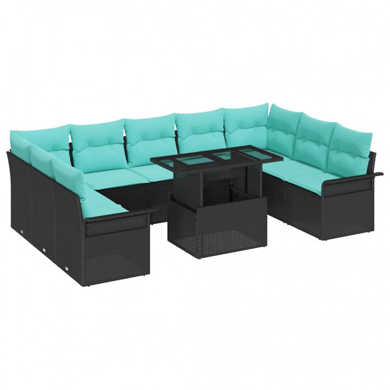 Zestaw Sof na Ogród z poduszką 10 pcs Czarny Rattan poli