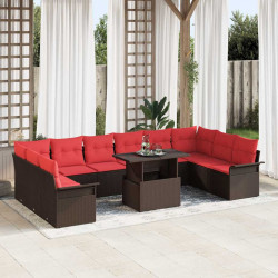 Zestaw Sof na Ogród z poduszką 11 pcs Brązowy Rattan poli