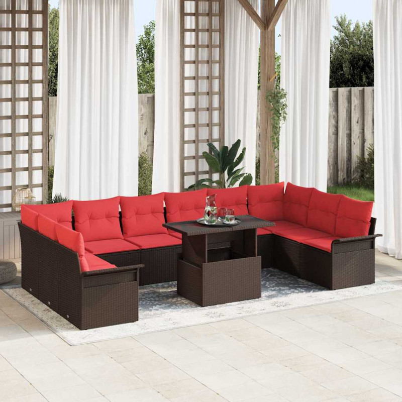 Zestaw Sof na Ogród z poduszką 11 pcs Brązowy Rattan poli