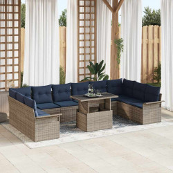 Zestaw Sof na Ogród z poduszką 11 pcs Szary Rattan poli