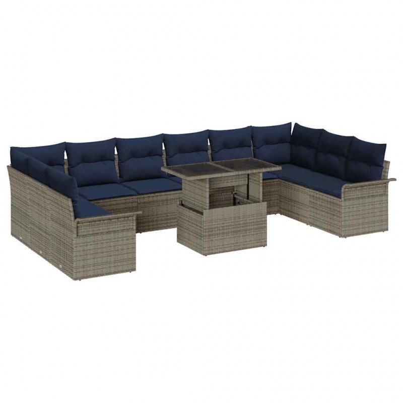 Zestaw Sof na Ogród z poduszką 11 pcs Szary Rattan poli