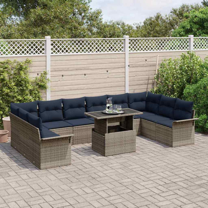 Zestaw Sof na Ogród z poduszką 11 pcs Szary Rattan poli