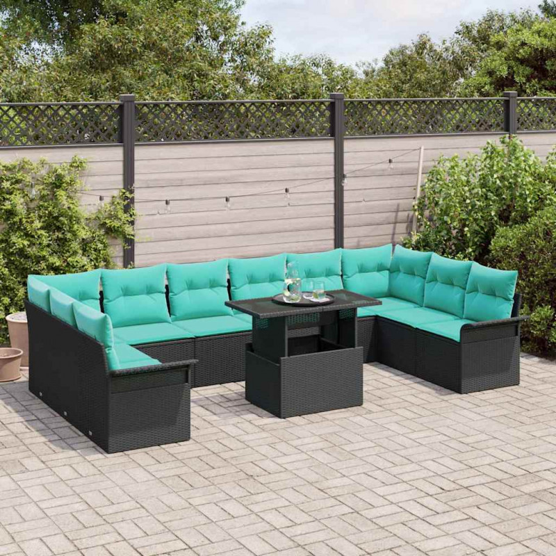 Zestaw Sof na Ogród z poduszką 11 pcs Czarny Rattan poli
