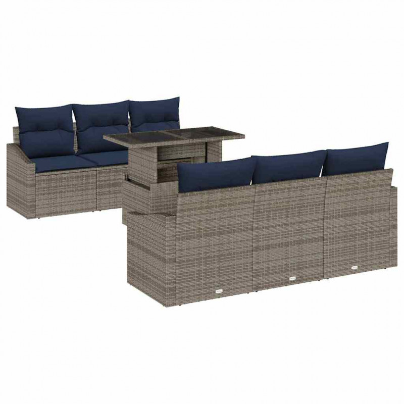 Zestaw Sof na Ogród z poduszką 7 pcs Szary polirattan