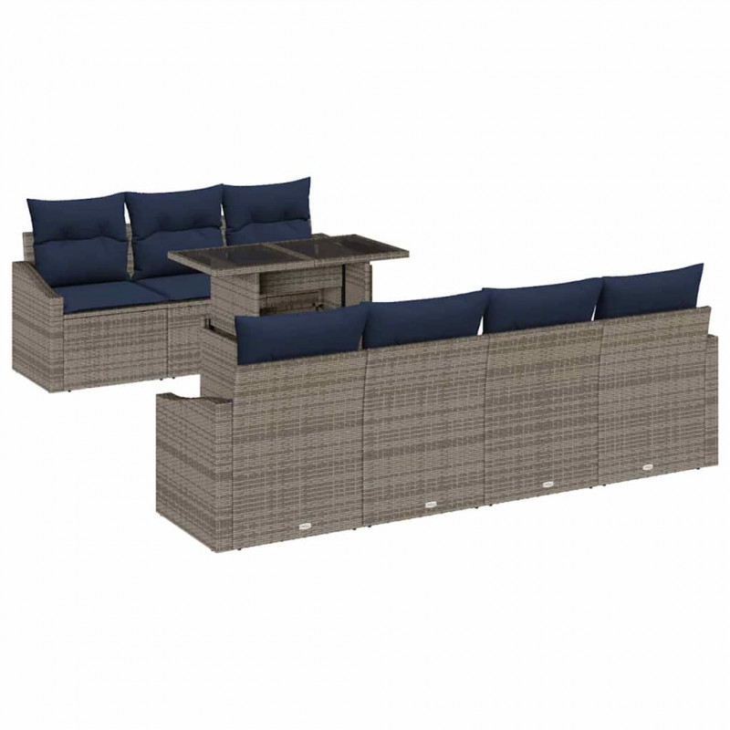 Zestaw Sof na Ogród z poduszką 8 pcs Szary polirattan