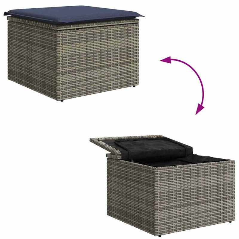 Zestaw Sof na Ogród z poduszką 7 pcs Szary i granatowy