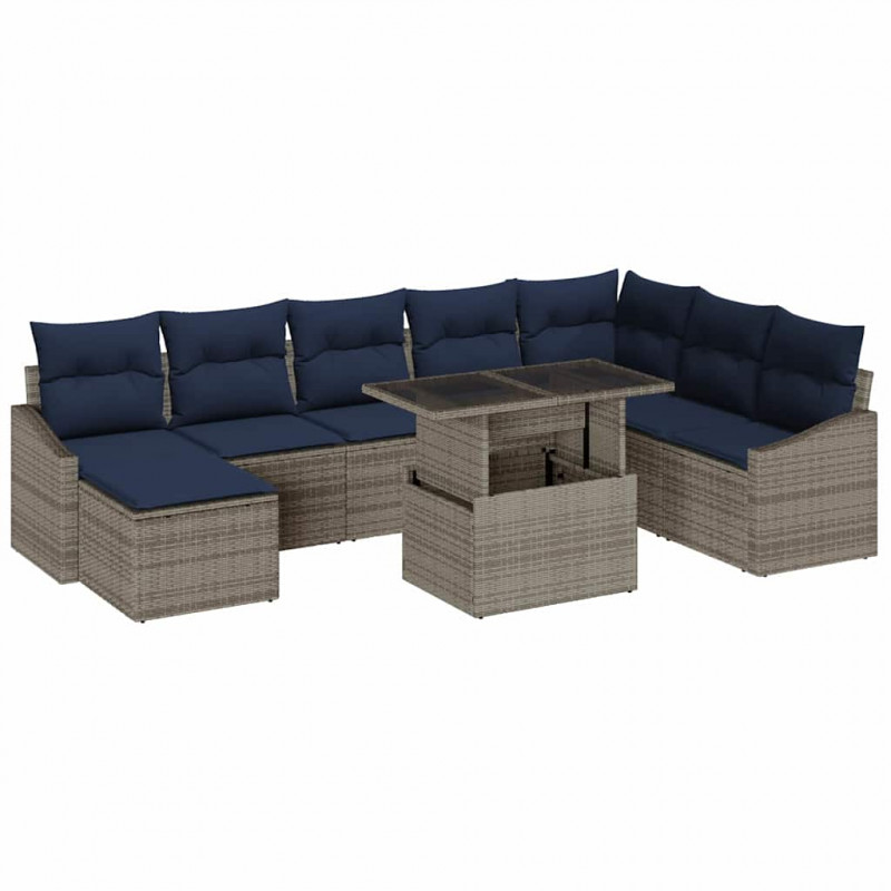 Zestaw Sof na Ogród z poduszką 9 pcs Szary i granatowy
