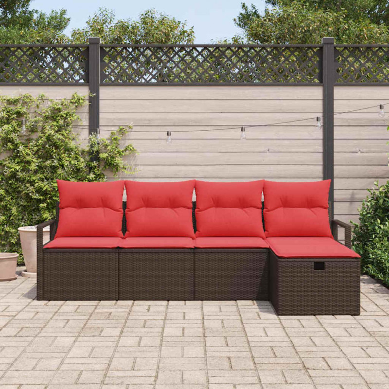 Zestaw Sof z poduszką Brązowy i czerwony polirattan