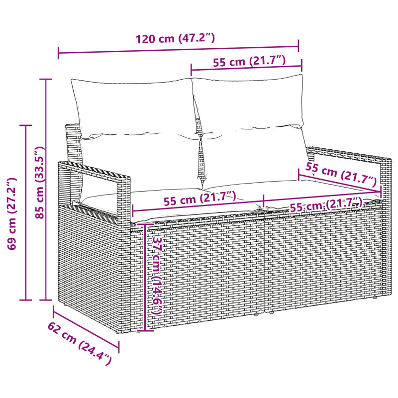 Zestaw Sof z poduszką Szary i granatowy polirattan