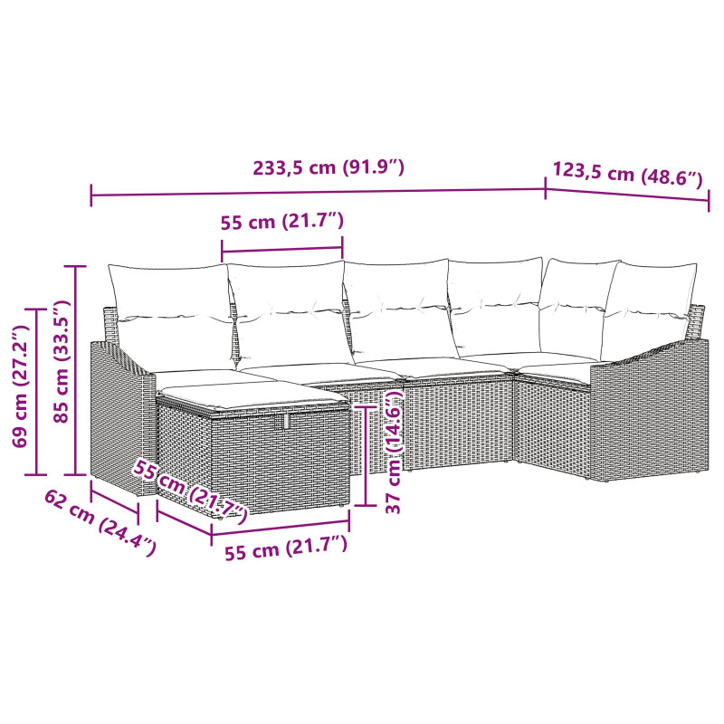 Zestaw Sof z poduszką 3 pcs polirattan