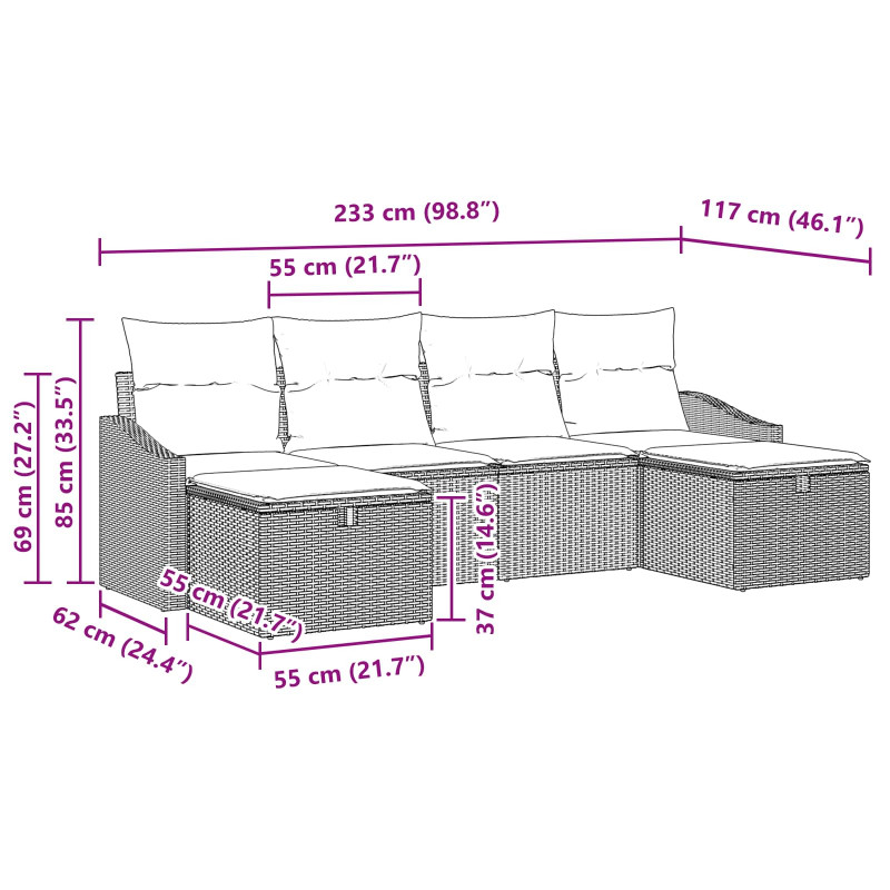 Zestaw Sof z poduszką 5 pcs polirattan