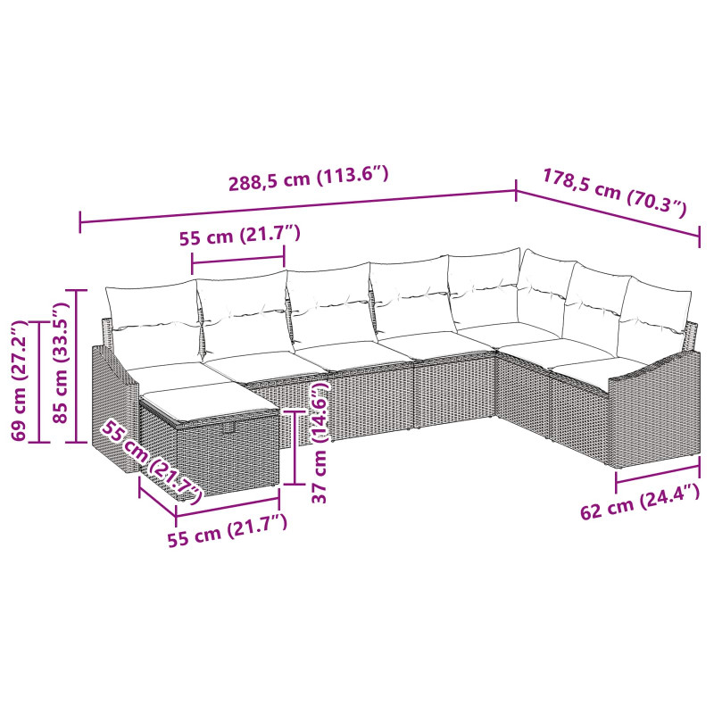 Zestaw Sof z poduszką 6 pcs polirattan