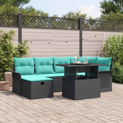 Zestaw Sof na Ogród z poduszką 7 pcs Czarny Polirattan