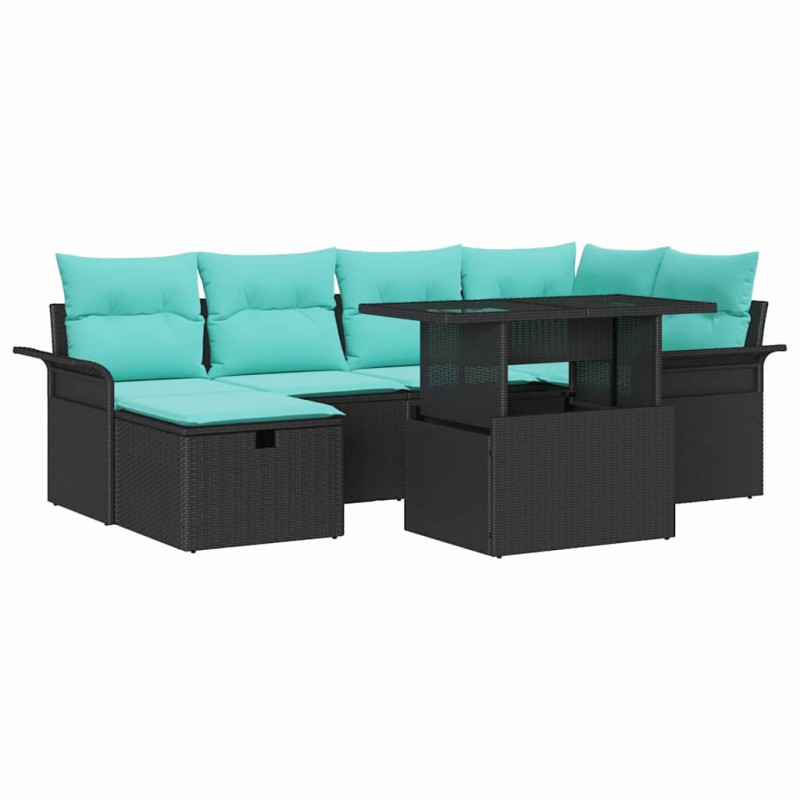 Zestaw Sof na Ogród z poduszką 7 pcs Czarny Polirattan