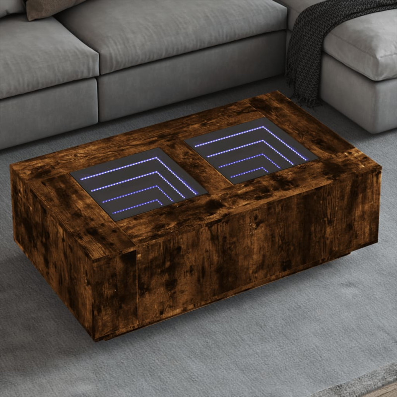 Stolik kawowy z LED Infinity, przydymiony dąb, 116x69x40 cm