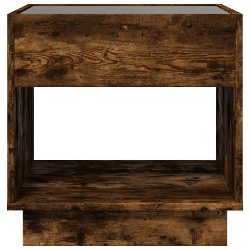 Stolik nocny z LED Infinity, przydymiony dąb, 50x50x50 cm