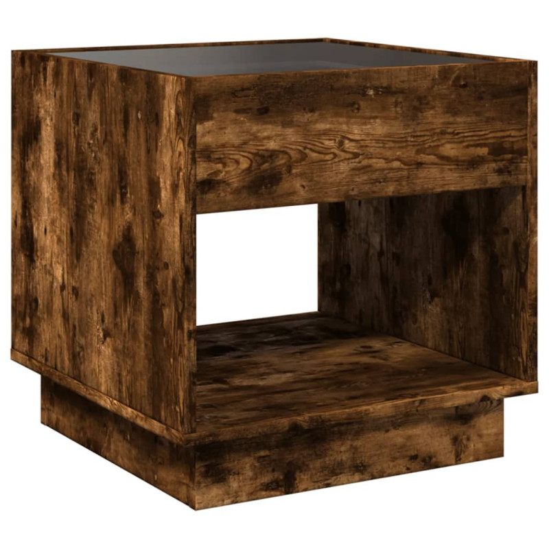 Stolik nocny z LED Infinity, przydymiony dąb, 50x50x50 cm