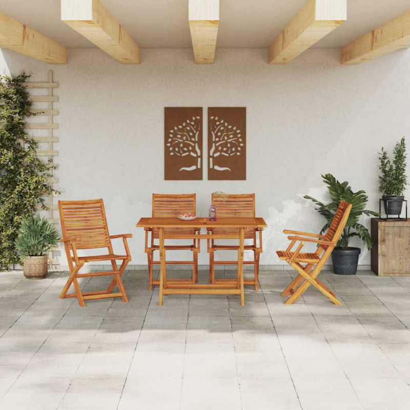 Zestaw do jadalni w ogrodzie 5 pcs Brązowy Lite Drewno Akacji