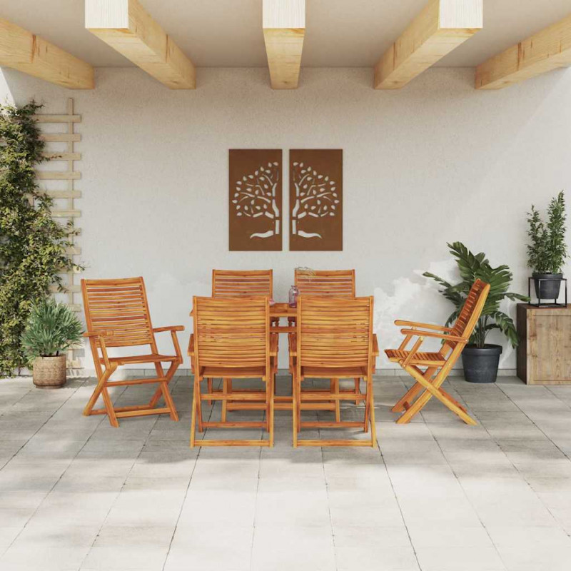 Zestaw do jadalni w ogrodzie 7 pcs Brązowy Lite Drewno Akacji