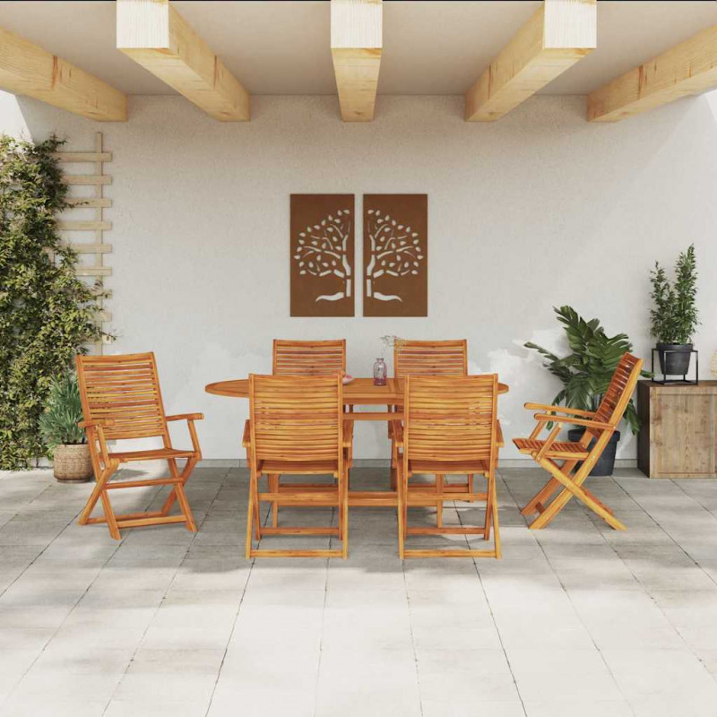 Zestaw do jadalni w ogrodzie 7 pcs Brązowy Lite Drewno Akacji