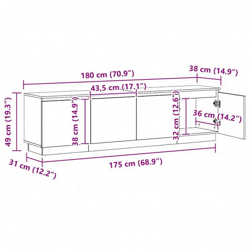Szafka pod telewizor z LED Biały 180 x 38 x 49 cm