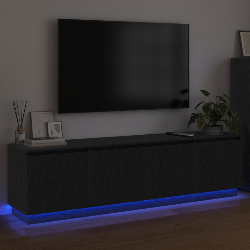 Szafka pod telewizor z LED Czarny Dąb 180 x 38 x 49 cm