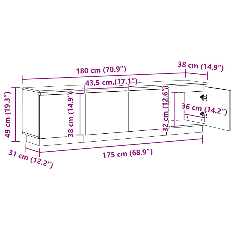Szafka pod telewizor Ze LED Lights Dąb wędzony 180 x 38 x 49 cm