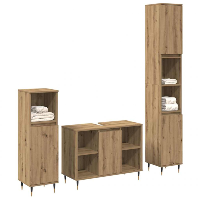 Zestaw mebli łazienkowych z półką 3 pcs Dąb rzemieślniczy