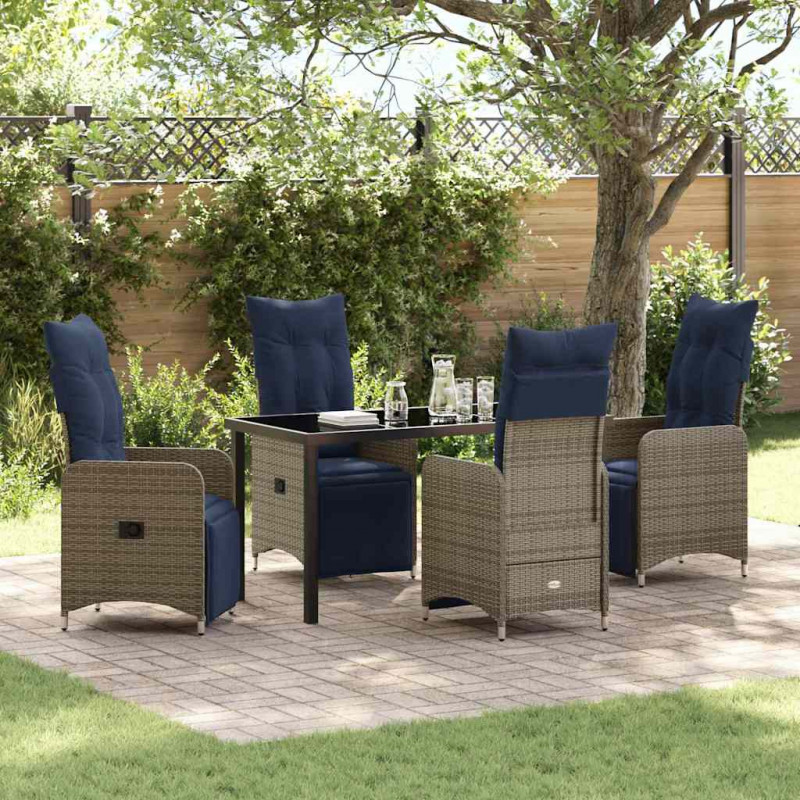 Zestaw stół i krzesła z poduszką 5 pcs Szary Rattan PE