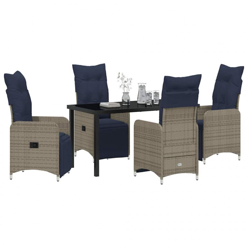 Zestaw stół i krzesła z poduszką 5 pcs Szary Rattan PE