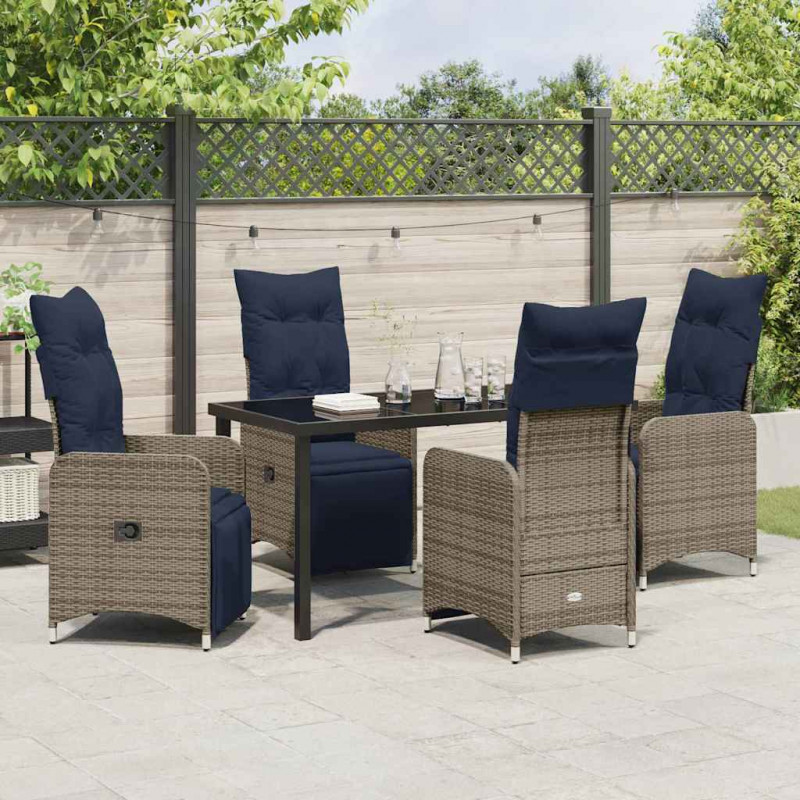 Zestaw stół i krzesła z poduszką 5 pcs Szary Rattan PE