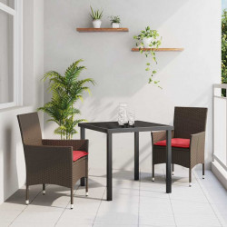 Zestaw stół i krzesła z poduszką 3 pcs Brązowy Rattan PE