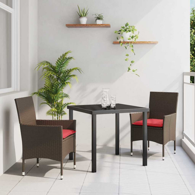 Zestaw stół i krzesła z poduszką 3 pcs Brązowy Rattan PE