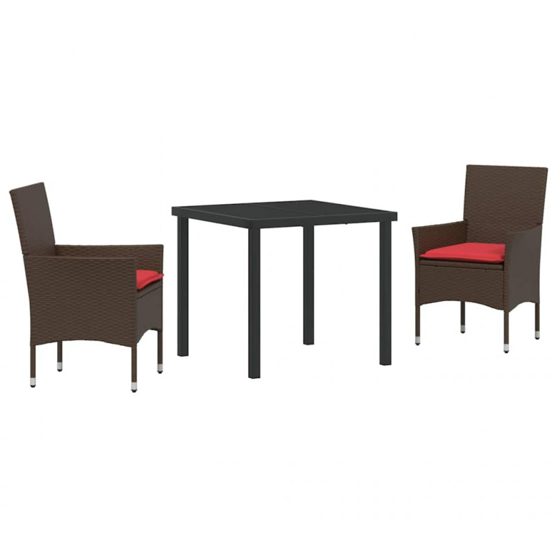 Zestaw stół i krzesła z poduszką 3 pcs Brązowy Rattan PE