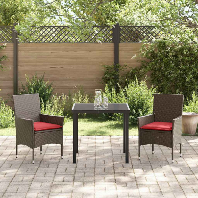Zestaw stół i krzesła z poduszką 3 pcs Brązowy Rattan PE