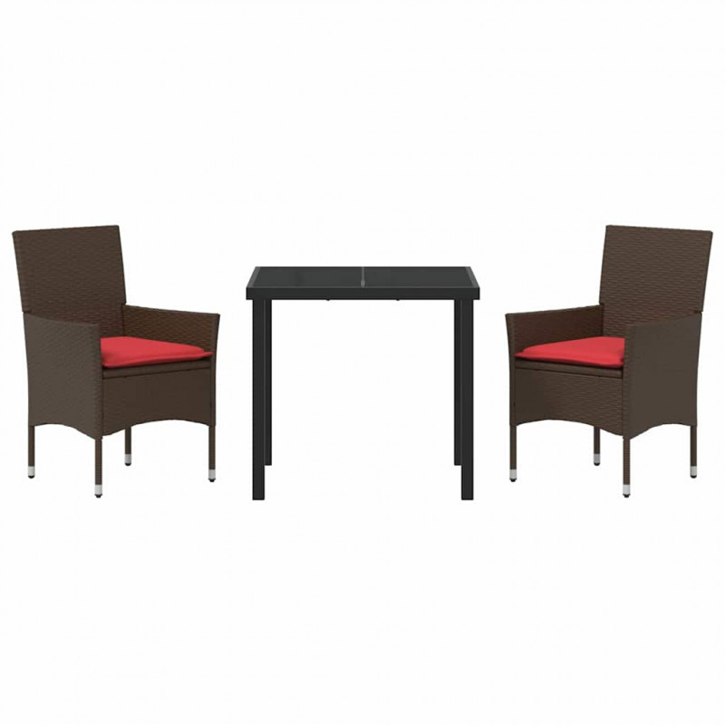 Zestaw stół i krzesła z poduszką 3 pcs Brązowy Rattan PE