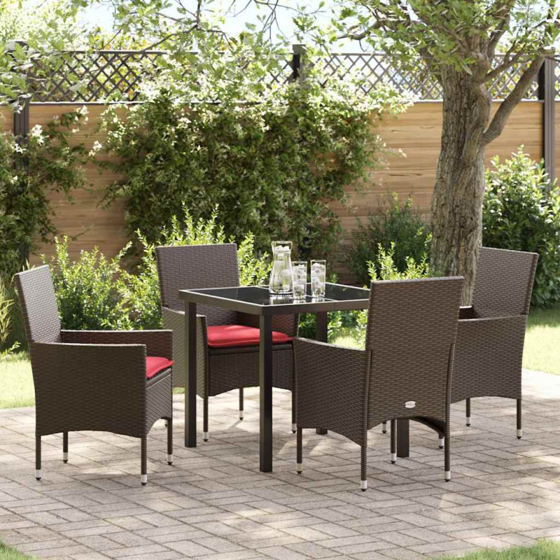 Zestaw stół i krzesła z poduszką 5 pcs Brązowy Rattan PE