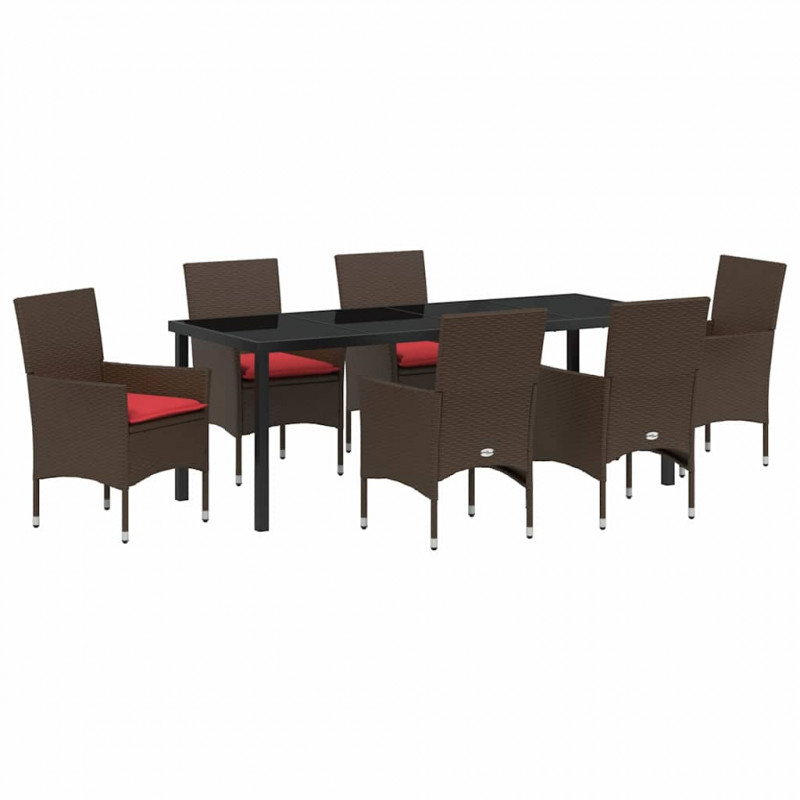 Zestaw stół i krzesła z poduszką 7 pcs Brązowy Rattan PE