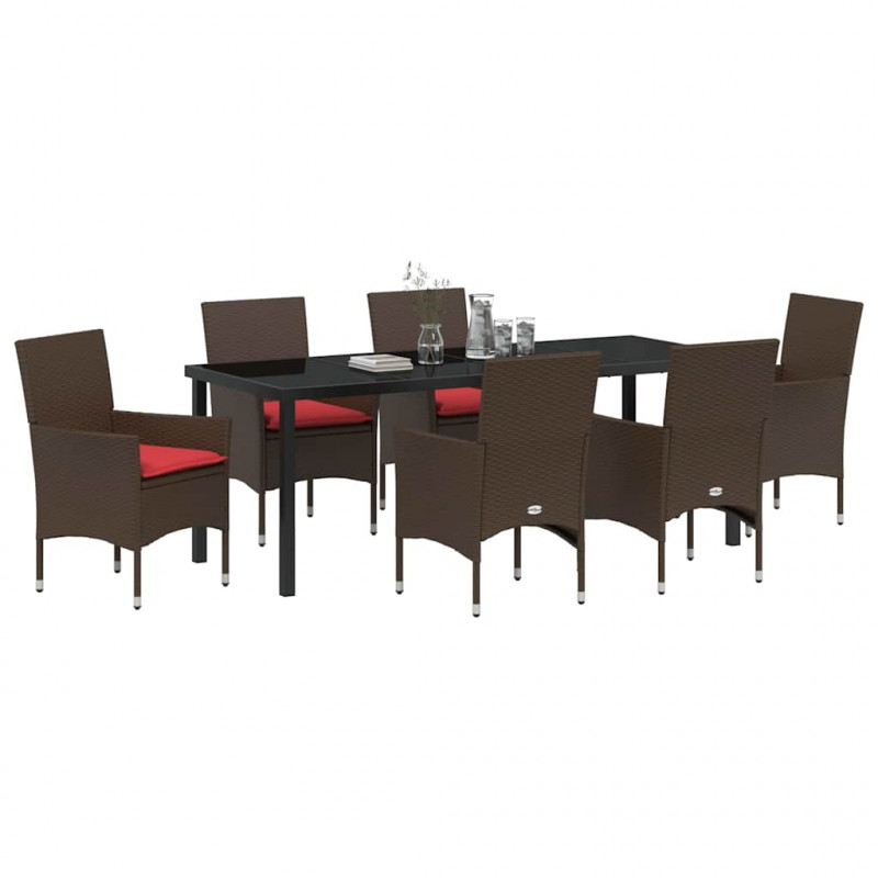 Zestaw stół i krzesła z poduszką 7 pcs Brązowy Rattan PE