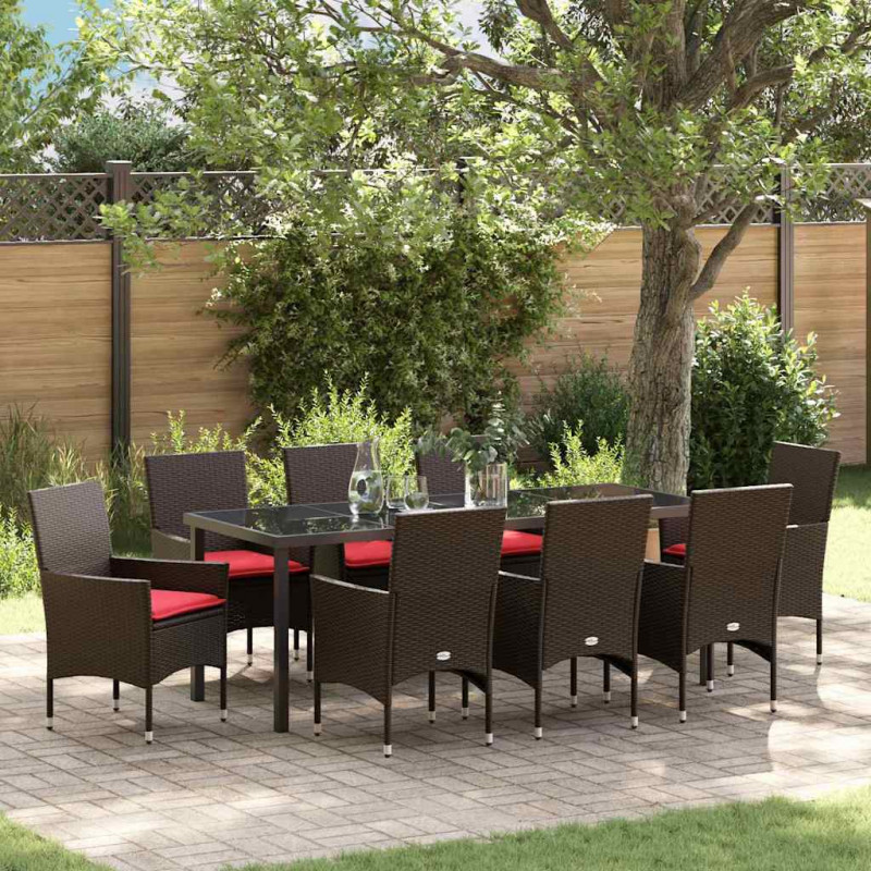 Zestaw stół i krzesła z poduszką 9 pcs Brązowy Rattan PE