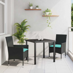 Zestaw stół i krzesła z poduszką 3 pcs Czarny Rattan PE