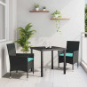 Zestaw stół i krzesła z poduszką 3 pcs Czarny Rattan PE