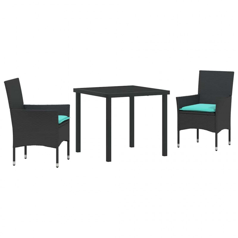Zestaw stół i krzesła z poduszką 3 pcs Czarny Rattan PE
